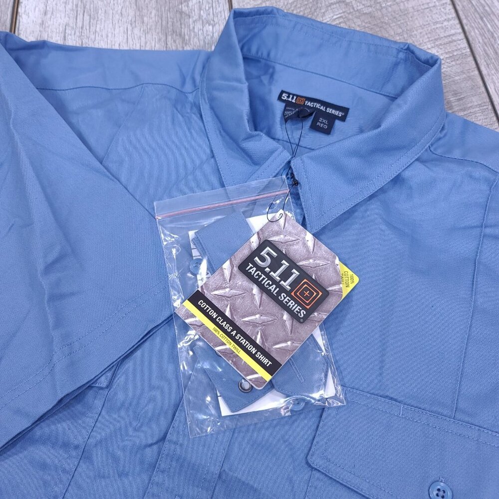 5.11 Tactical Shirt Mens XXL Blue Cotton Class A Station Short Sleeve Button Top